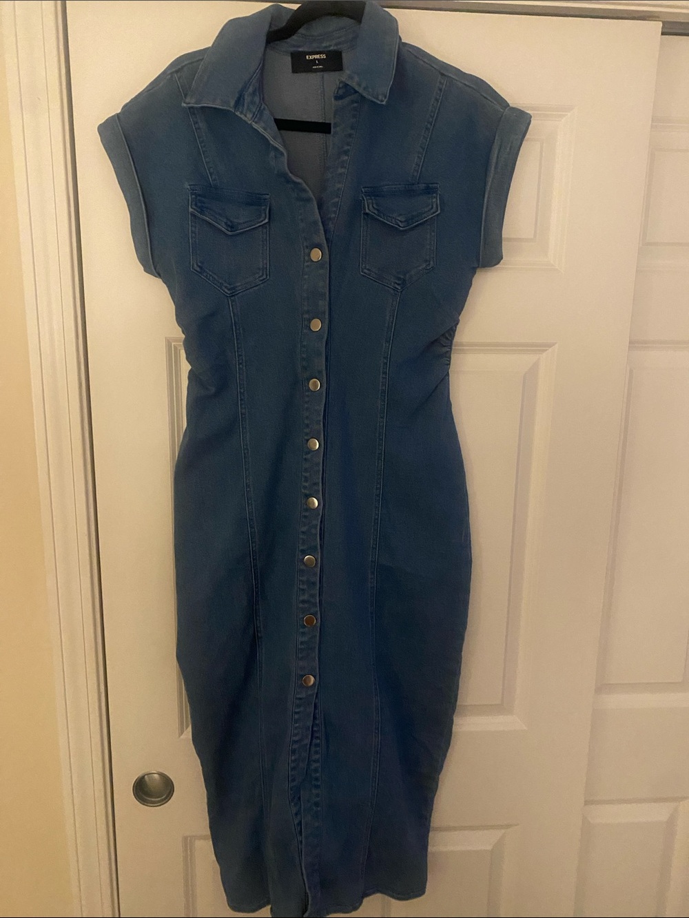 Express Denim Midi Shirt Dress in Blue